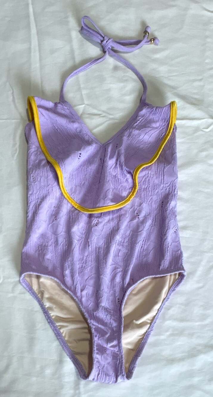 Shoshanna Women's Purple Ruffle Flounce One-Piece Swimsuit Size 2